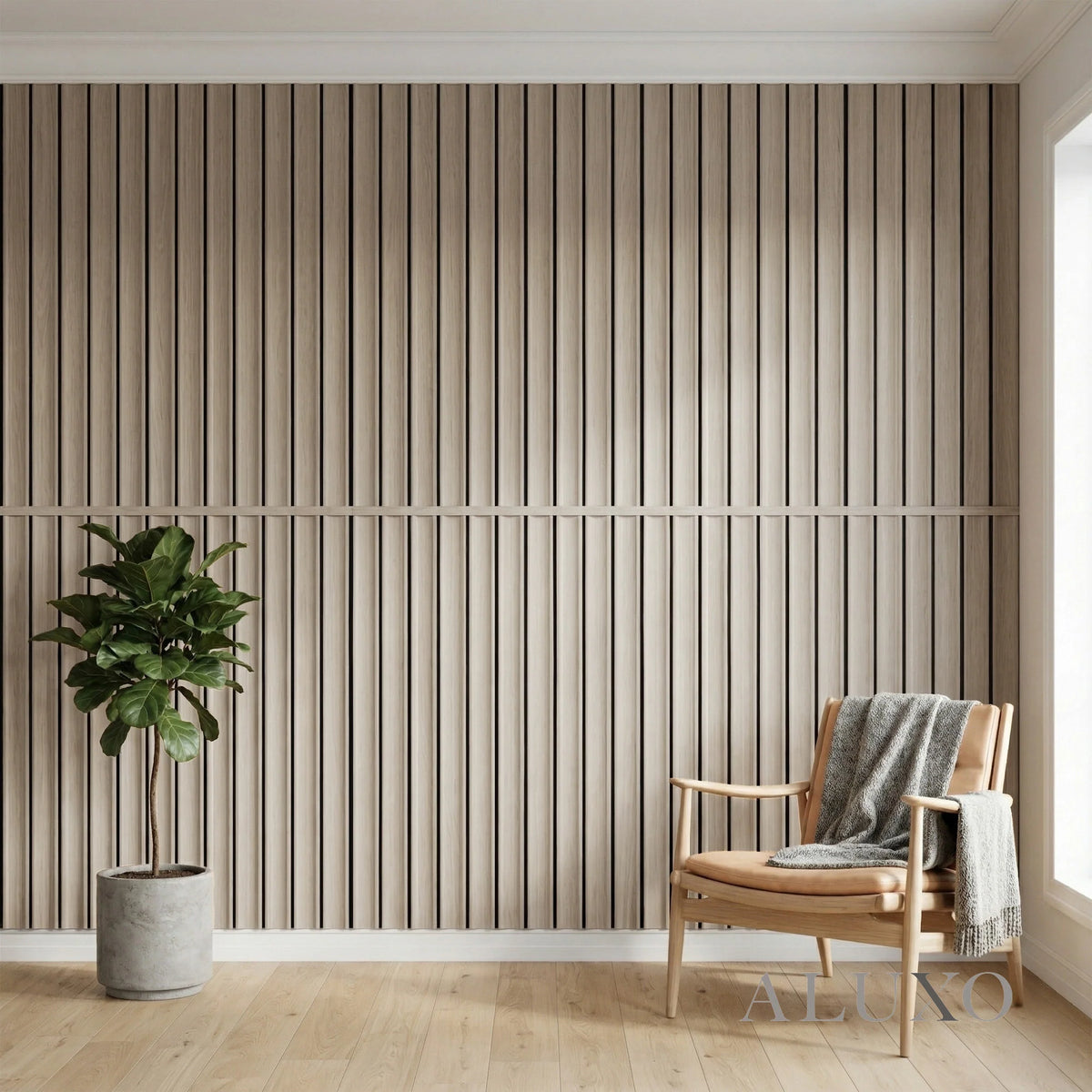 Pre-Cut Wainscoting Wall Panel Kit - Wave Light Oak (196cm x 100cm) | Ready-to-Install Scalloped Half-Wall