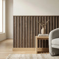 Pre-Cut Wainscoting Wall Panel Kit - Wave Walnut (196cm x 100cm) | Ready-to-Install Scalloped Half-Wall