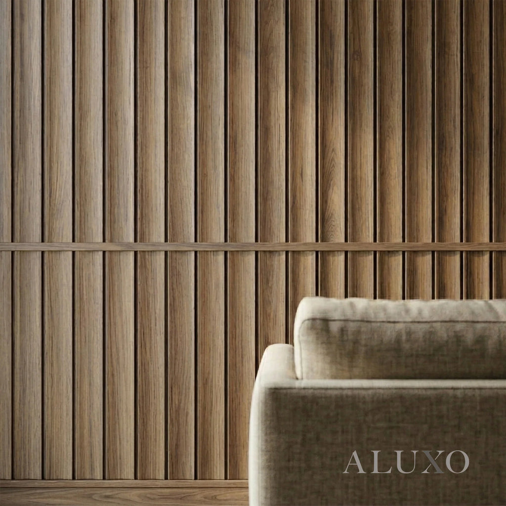 Pre-Cut Wainscoting Wall Panel Kit - Wave Walnut (196cm x 100cm) | Ready-to-Install Scalloped Half-Wall