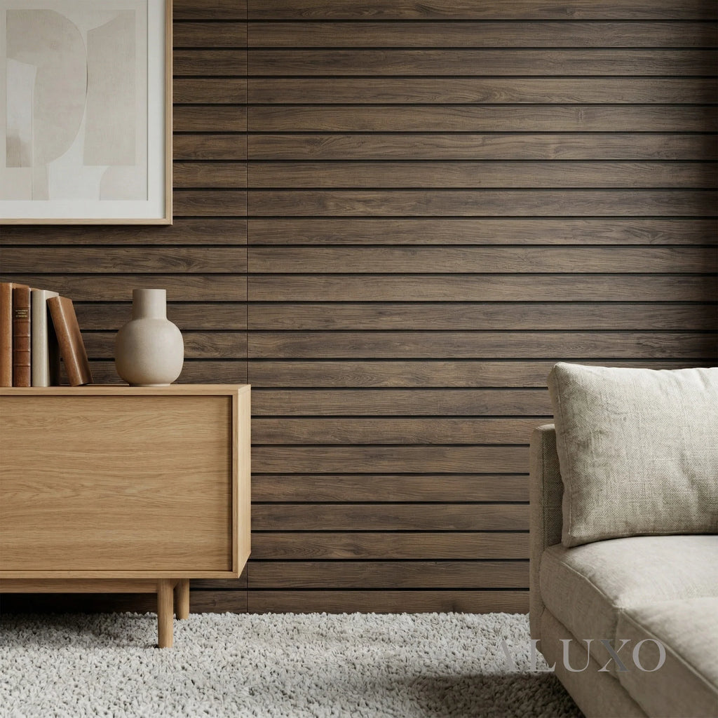 Pre-Cut Wainscoting Wall Panel Kit - Wave Walnut (196cm x 100cm) | Ready-to-Install Scalloped Half-Wall