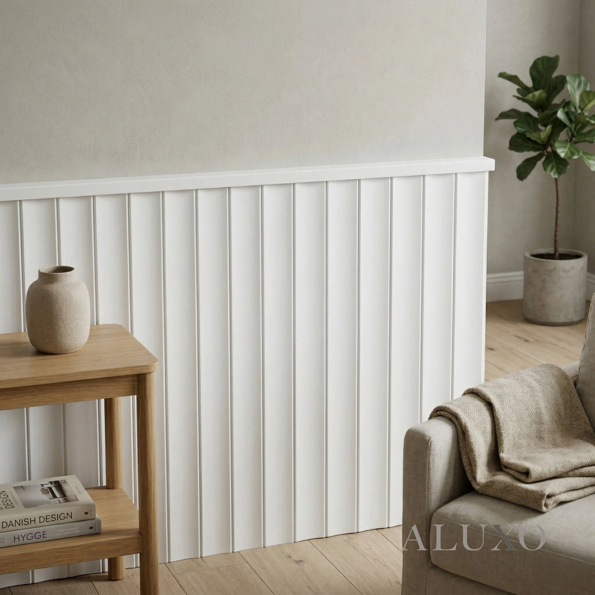 Pre-Cut Wainscoting Wall Panel Kit - Wave White (196cm x 100cm) | Ready-to-Install Scalloped Half-Wall