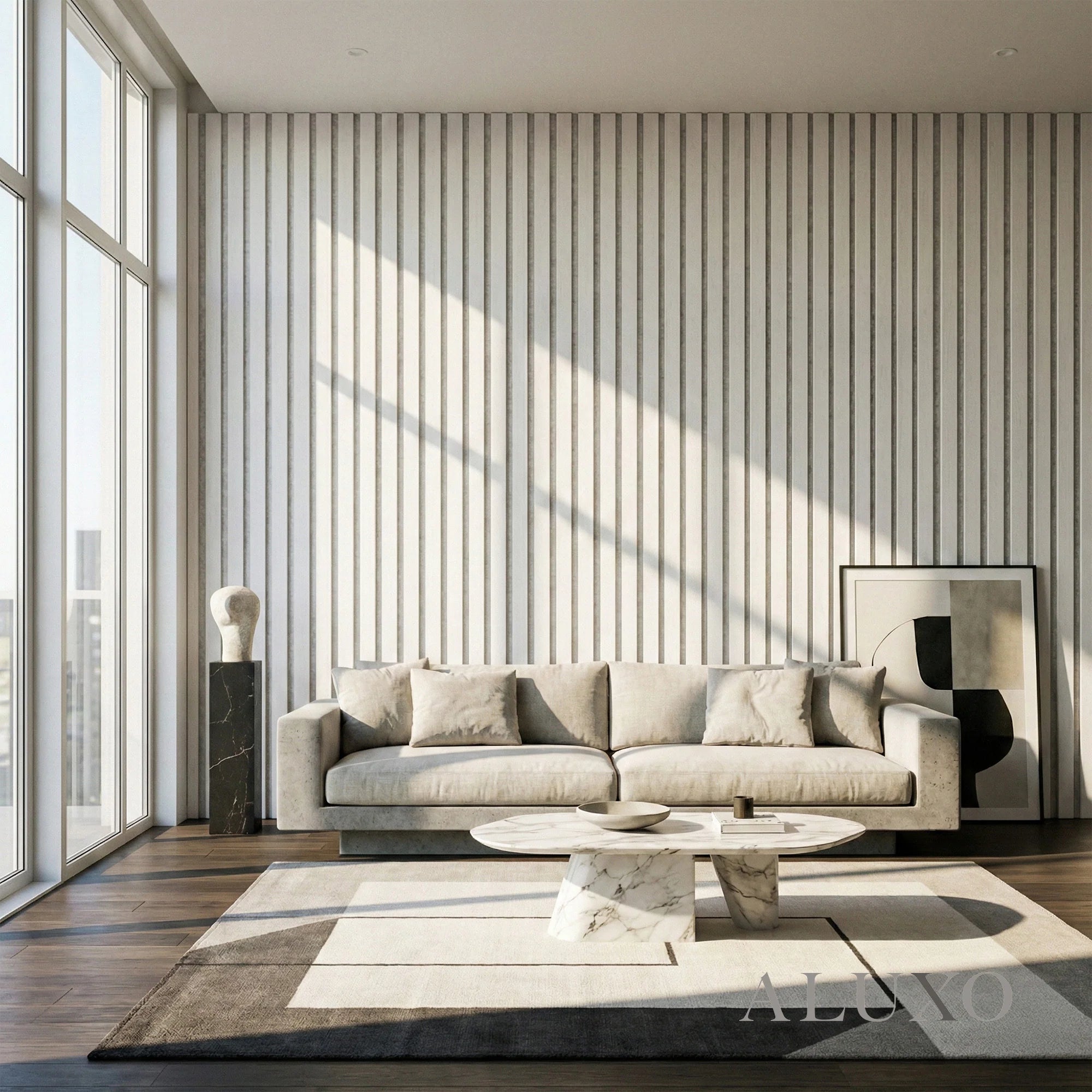 Panelux™ Pro Wide White Coloured Wall Panel | White Felt Backing 240cm x 30cm (Set of 2)