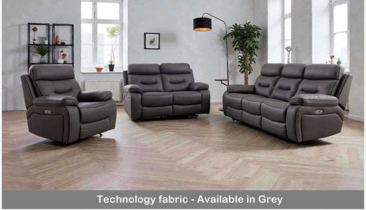 Renzo Grey Recliner Sofa Suite 3 Seater + 2 Armchairs Electric USB