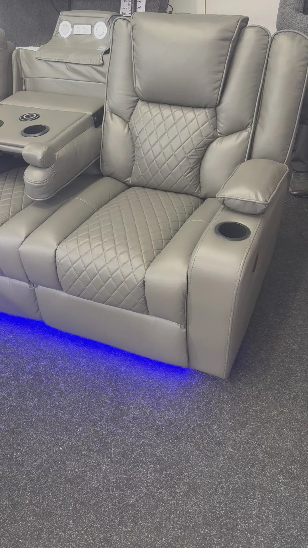 Roma 3 Seater Grey Leather Electric Recliner Sofa with Cup Holders, LED Lights & Wireless Charger, USB Port