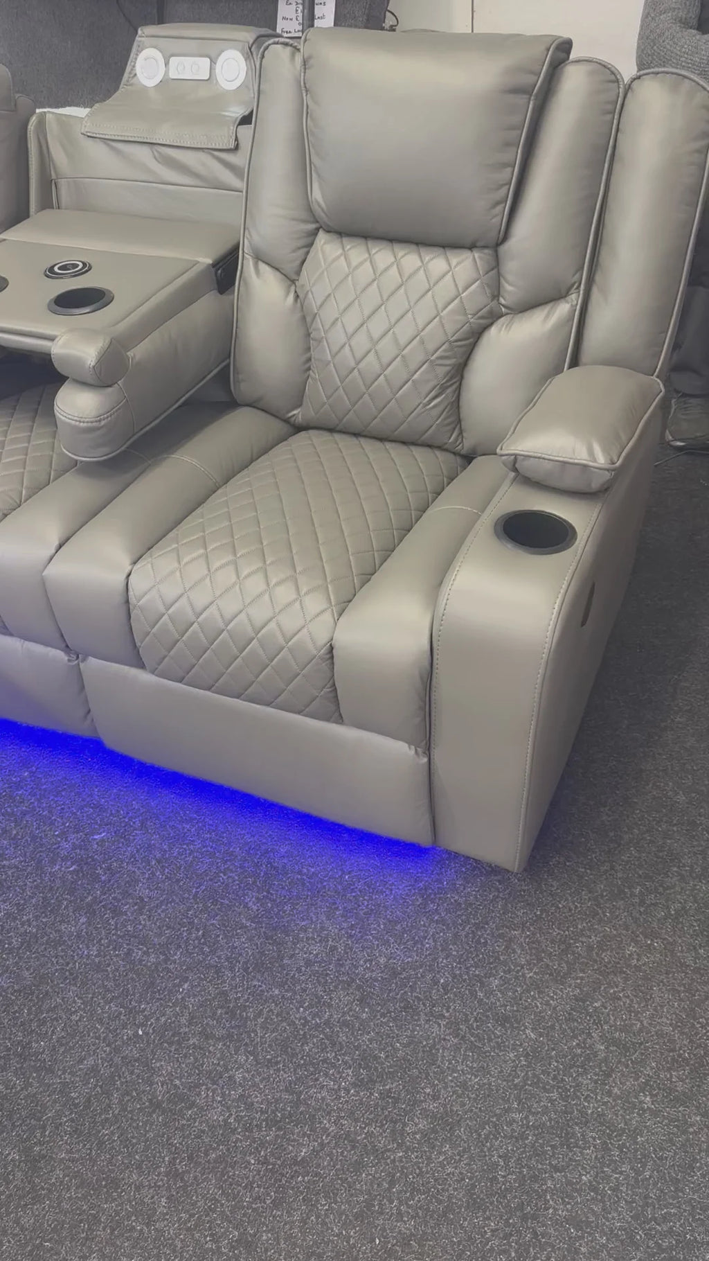 Florida 2 Seater Grey Leather Electric Recliner Sofa with Cup Holders, LED Lights & Wireless Charger, USB Port