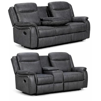 Tara Reclining 2 Piece Sofa Suite Grey Leather Look Fabric 3 + 2