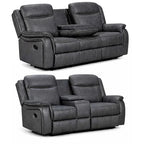 Tara Reclining 2 Piece Sofa Suite Grey Leather Look Fabric 3 + 2