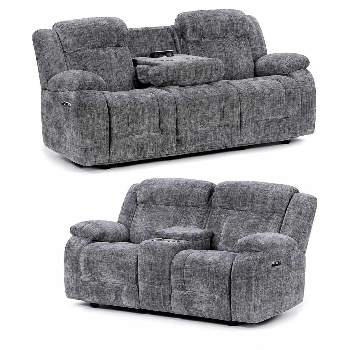 Unico Range Electric Power Grey Fabric Recliners 3, 2 Seater Armchair