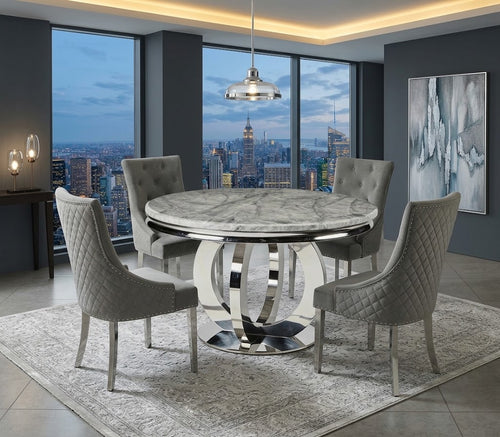 130cm Round Marble Dining Set With Roma Chairs Lion Knocker