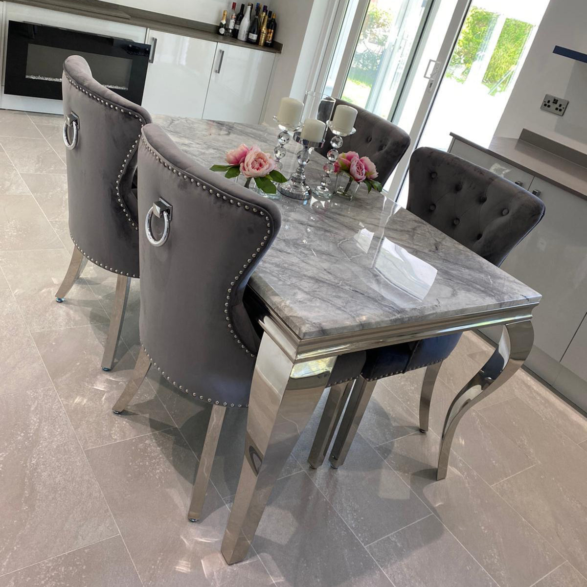 Lewis  Marble Dining Table With Chelsea Ring Knocker Chairs