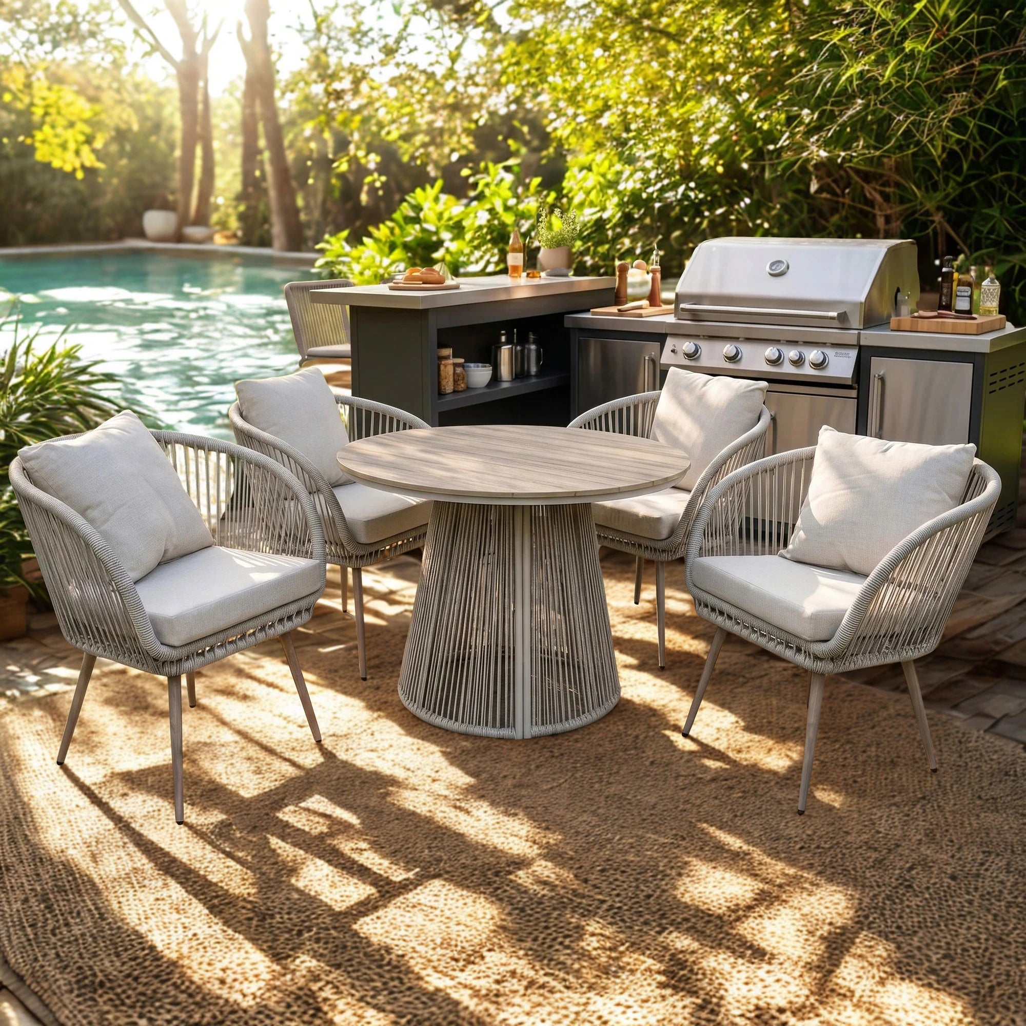 Cove 4 Seater Garden Dining Set – Natural Polyrattan Outdoor Dining Furniture UK