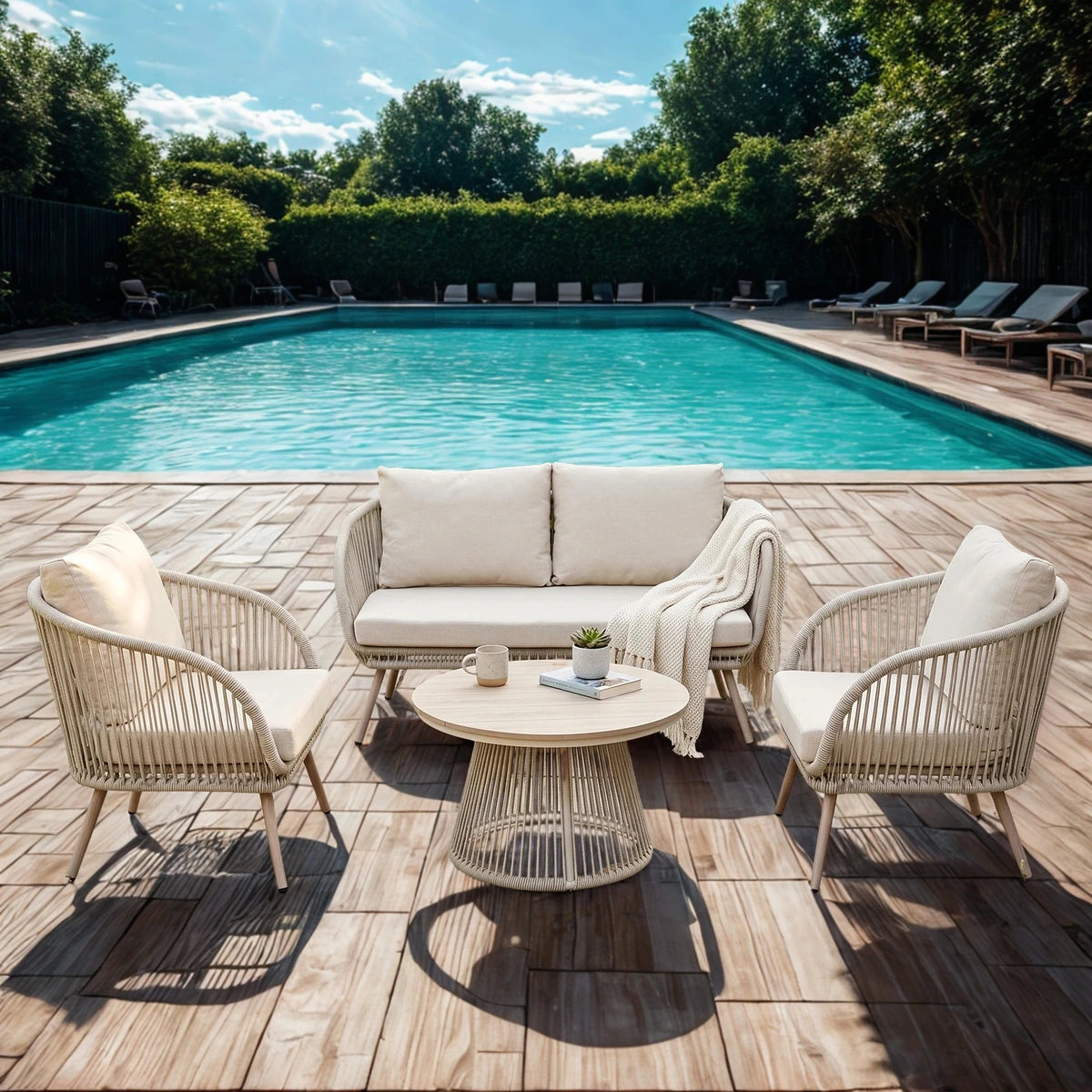 Cove 4 Seater Garden Lounge Set – Natural Polyrattan Outdoor Sofa Set UK