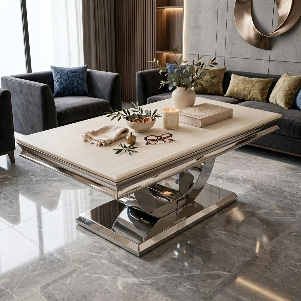 London Cream Marble Coffee Table- Modern Uk Living Room Table , Multiple Colours Available