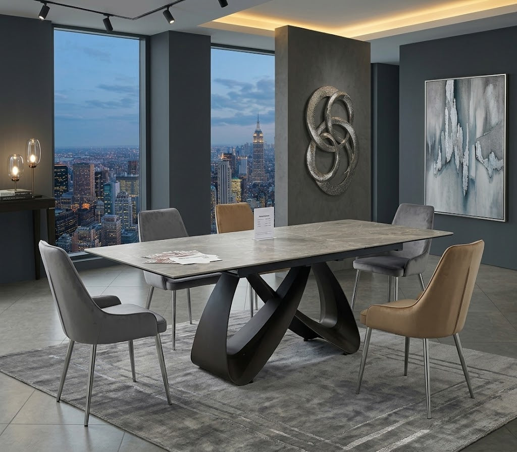 Roma Extending Dining Table - Grey Ceramic Top - 120cm to 150cm - 4 to 6 Seater