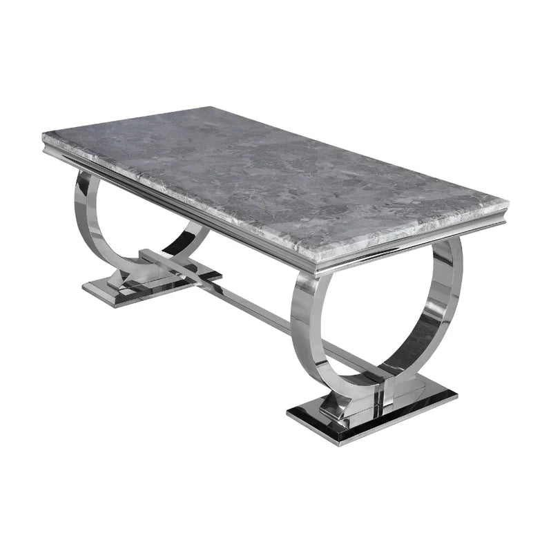 Ariana Marble 1.8M Dining Table With Grey Bentley Velvet Knocker Chairs