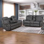 Tara Reclining 2 Piece Sofa Suite Grey Leather Look Fabric 3 + 2