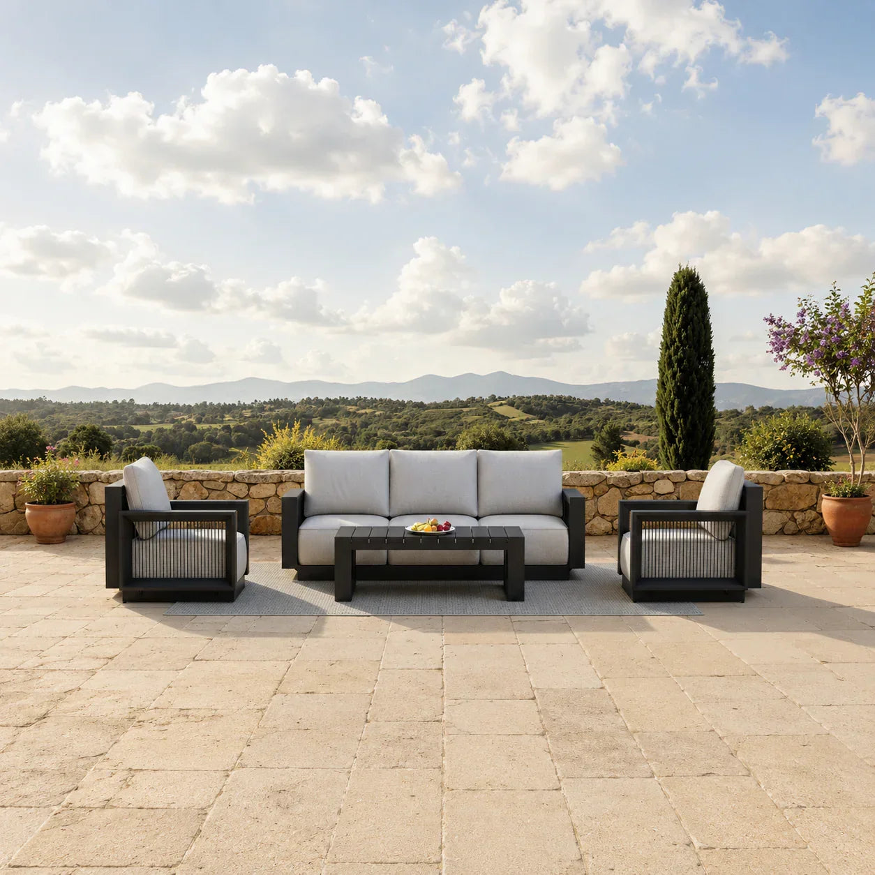 Ikos 5 Seater Outdoor Lounge Set – Onyx Aluminium & Polyrattan Garden Sofa Set UK
