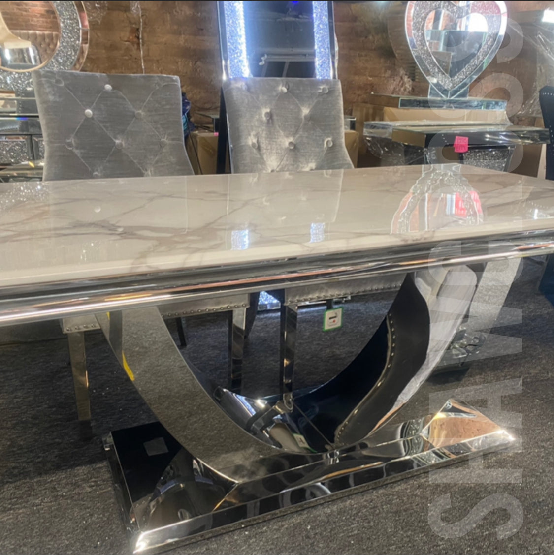 Denver luxury Marble 1.8m Dining Table and Bentley Knocker Chairs