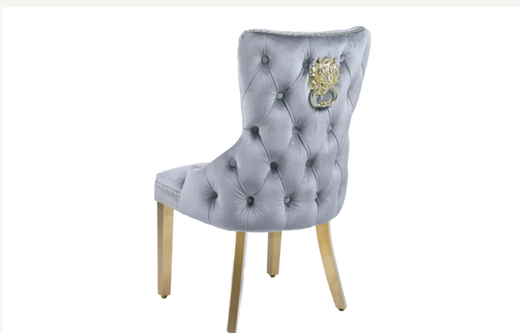 Pair Of 2 Victoria Grey Gold Chair With Lion Knocker