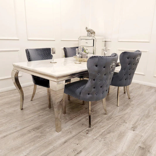 Louis Marble Dining Set With Lewis dark grey Lion Button Back Dining Chairs - Various sizes