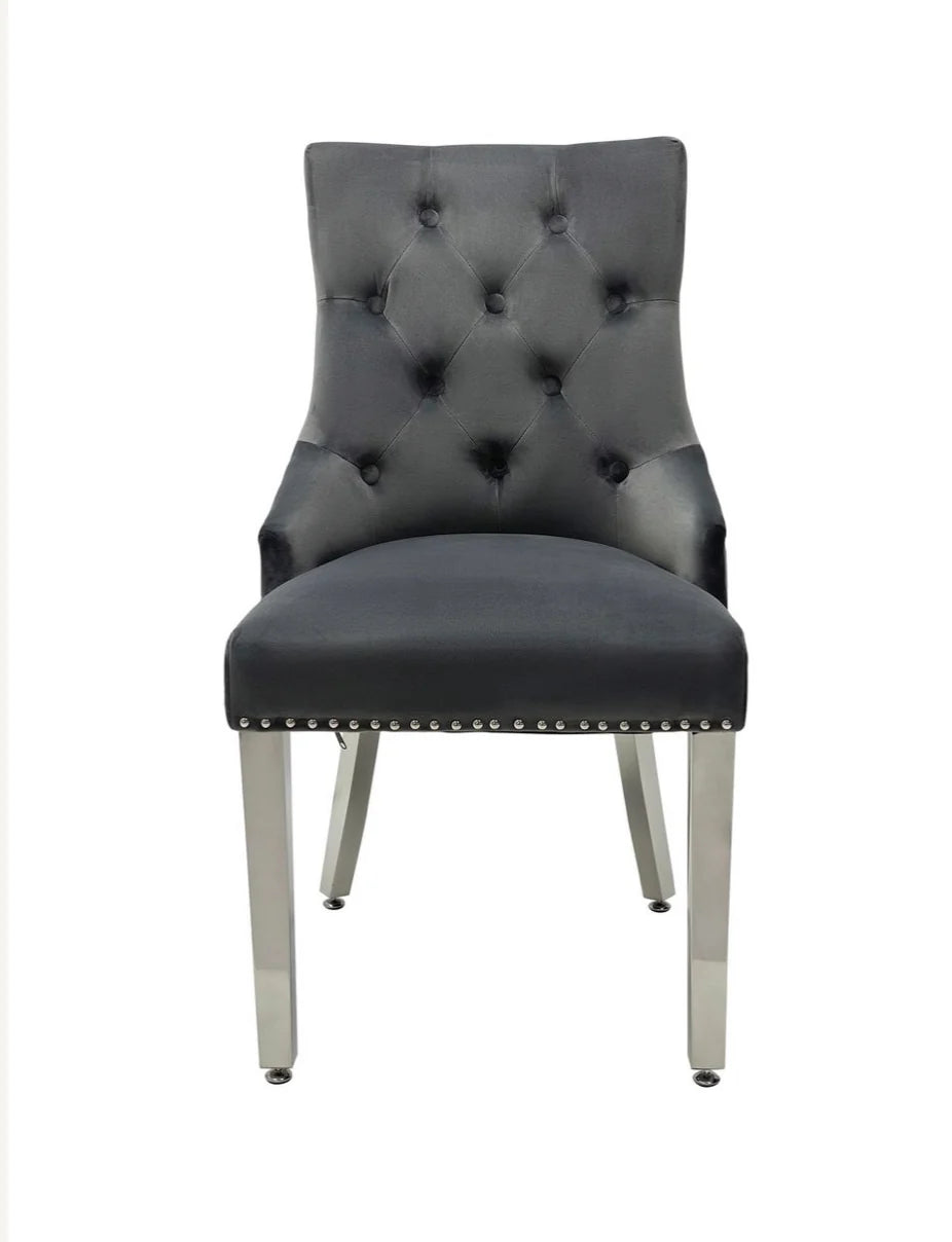 Pair Of 2 Valencia Dark Grey Ring Knocker Chair