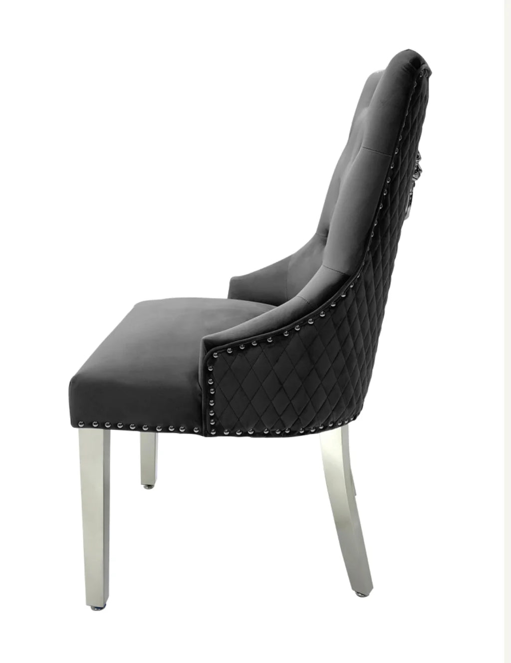 Majestic Dark Grey Lion Knocker Chairs – Luxury Velvet Dining Chairs | order 2-4-6-8