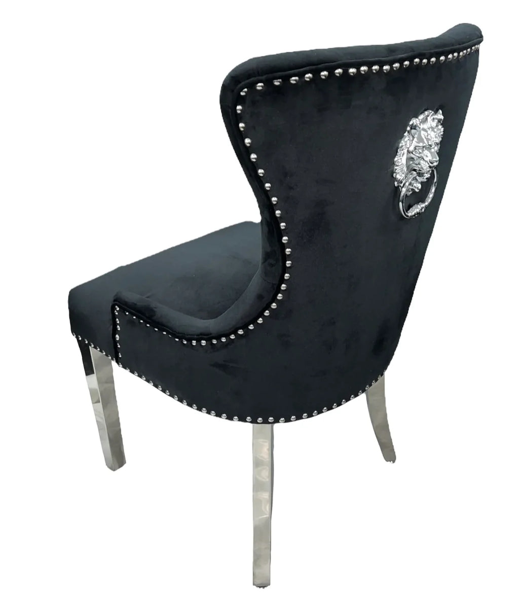 Pair of 2 Chelsea Black Lion Knocker Chair