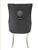 Majestic Dark Grey Lion Knocker Chairs – Luxury Velvet Dining Chairs | order 2-4-6-8