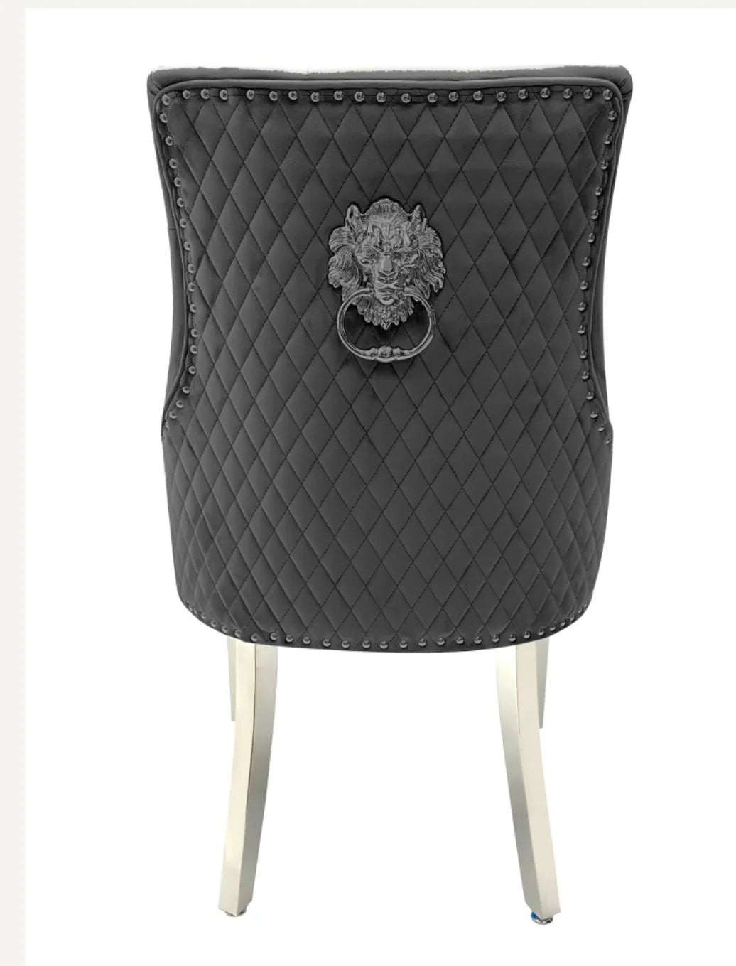Majestic Dark Grey Lion Knocker Chairs – Luxury Velvet Dining Chairs | order 2-4-6-8