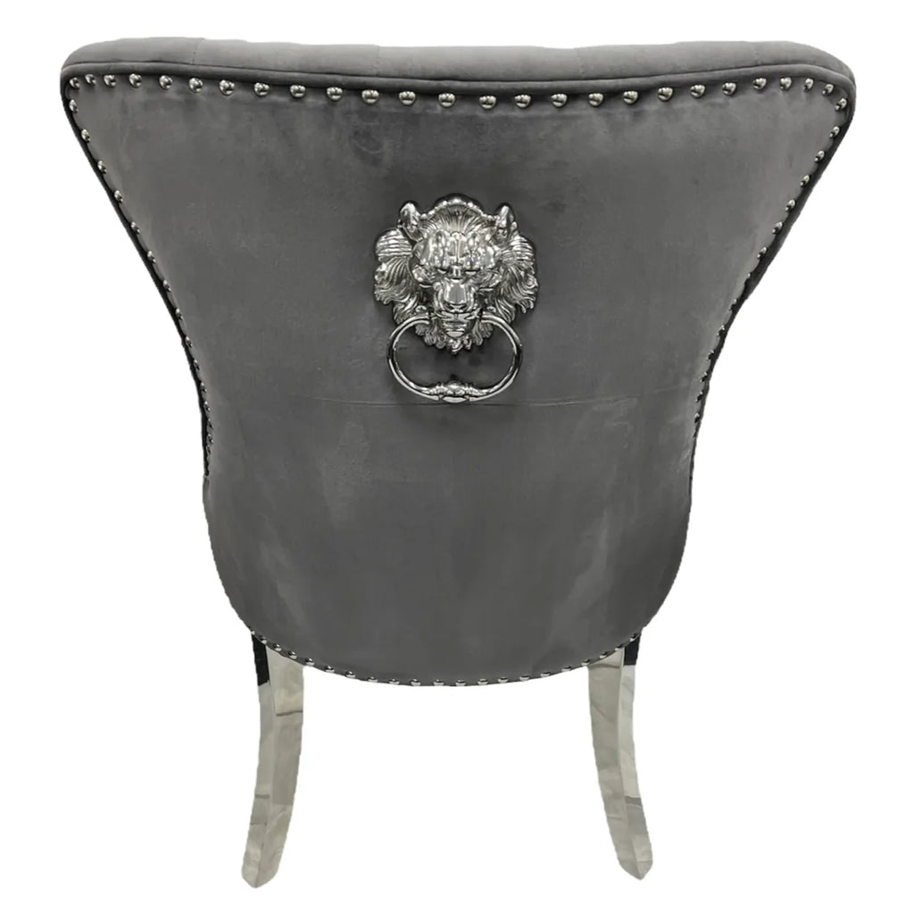 Pair of 2 | Chelsea Dark Grey Lion Knocker Dining Chair