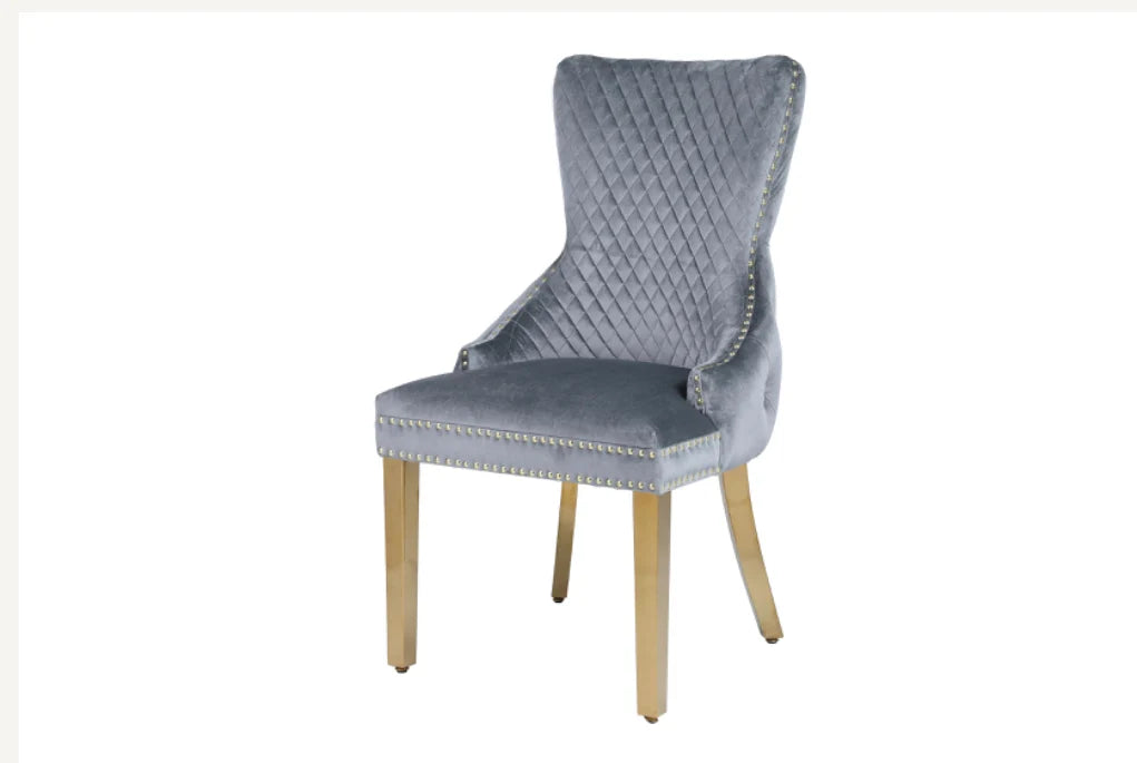 Pair Of 2 Victoria Grey Gold Chair With Lion Knocker