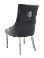 Majestic Dark Grey Lion Knocker Chairs – Luxury Velvet Dining Chairs | order 2-4-6-8