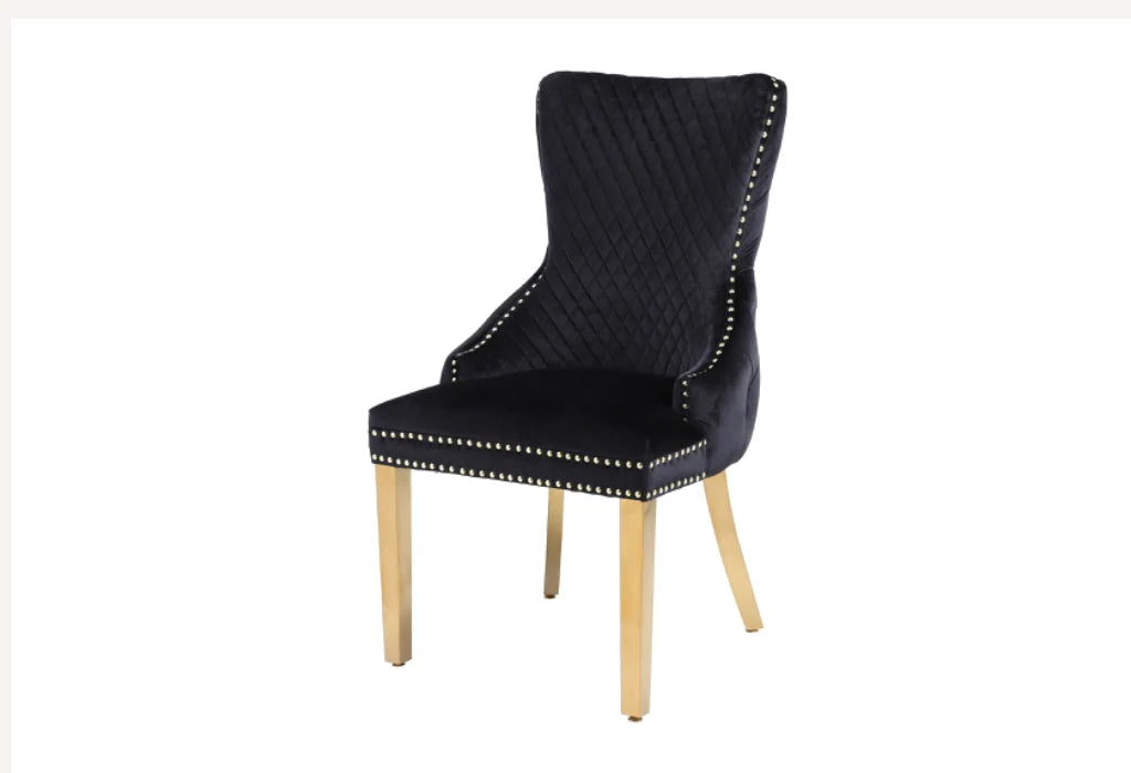 Pair of 2 Victoria Black & Gold Dining Chairs – Modern Luxury Dining Room Seating
