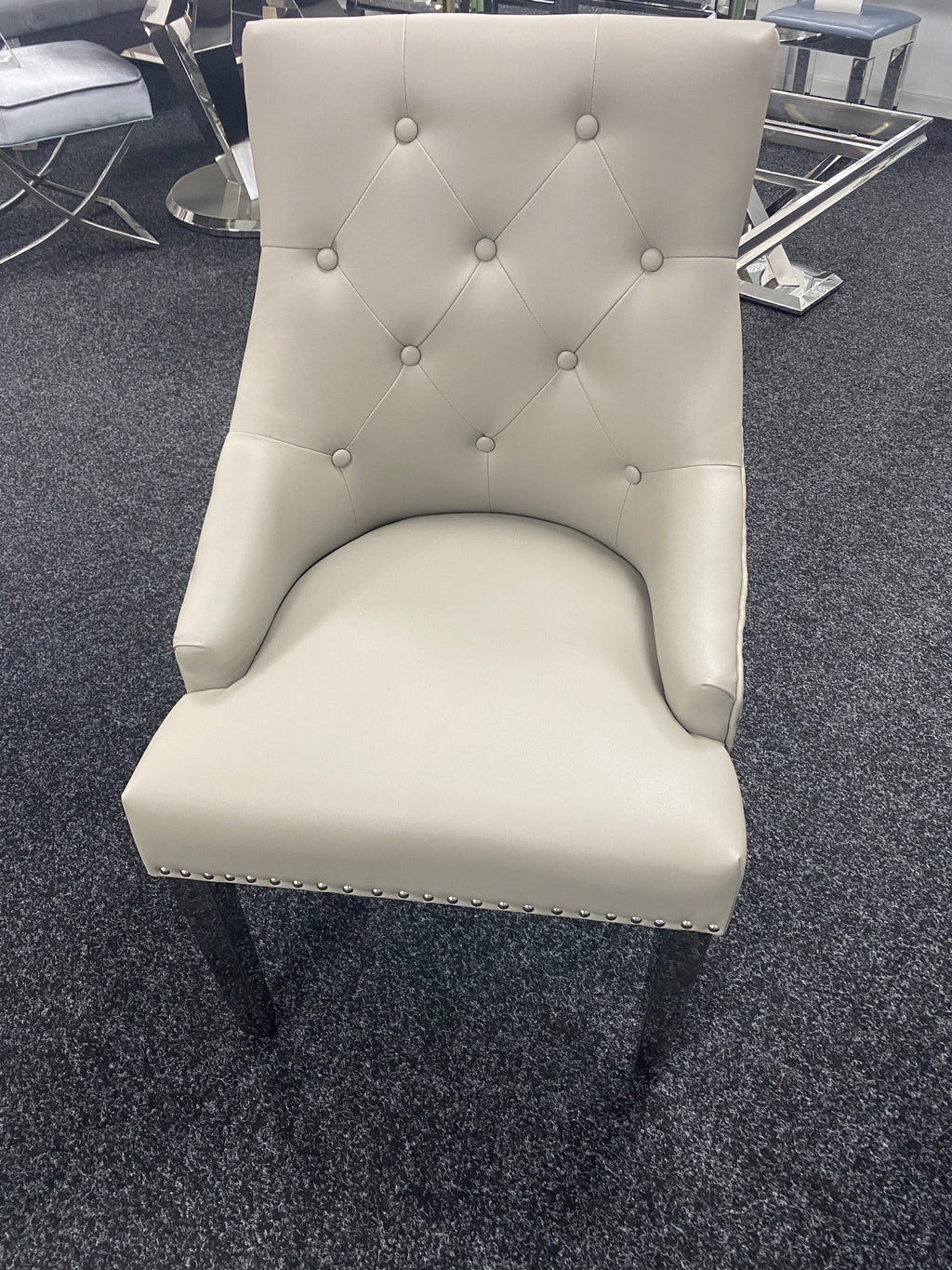 Roma Light Grey PU Leather Lion Knocker Chair