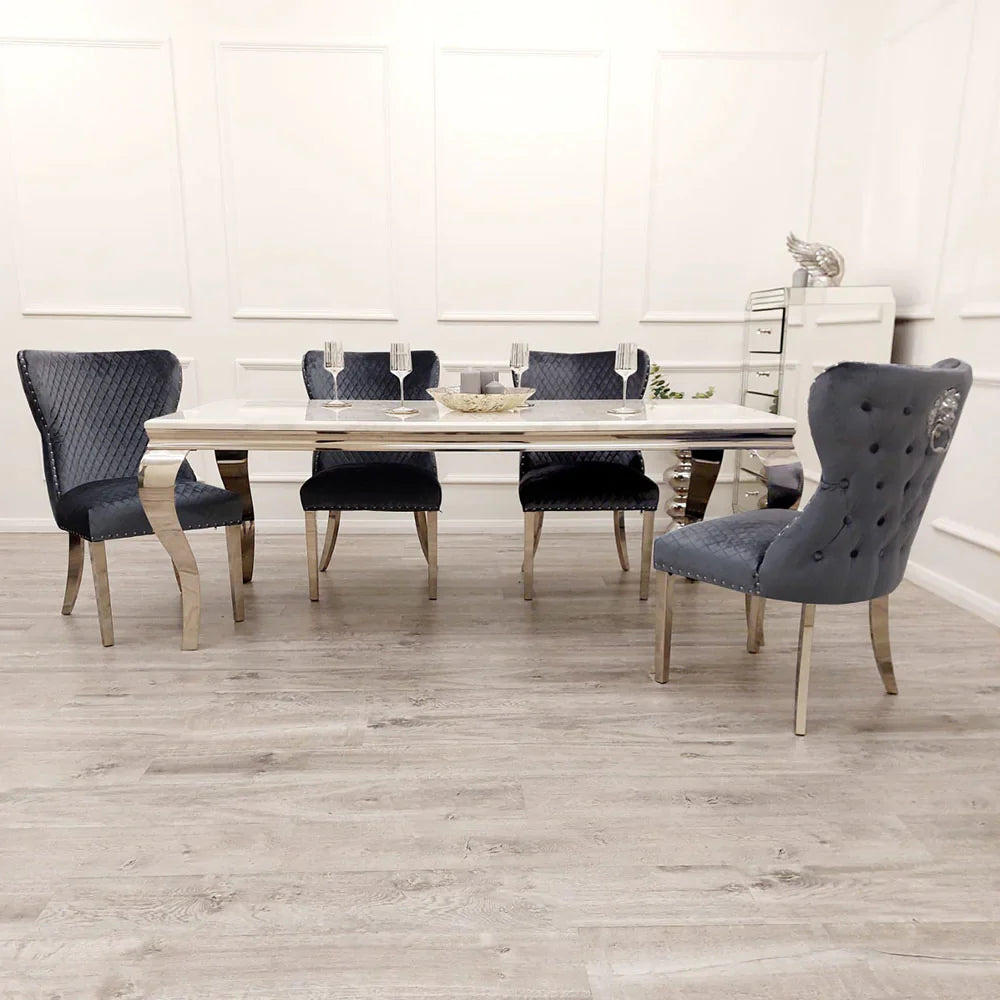 Louis Marble Dining Set With Lewis dark grey Lion Button Back Dining Chairs - Various sizes