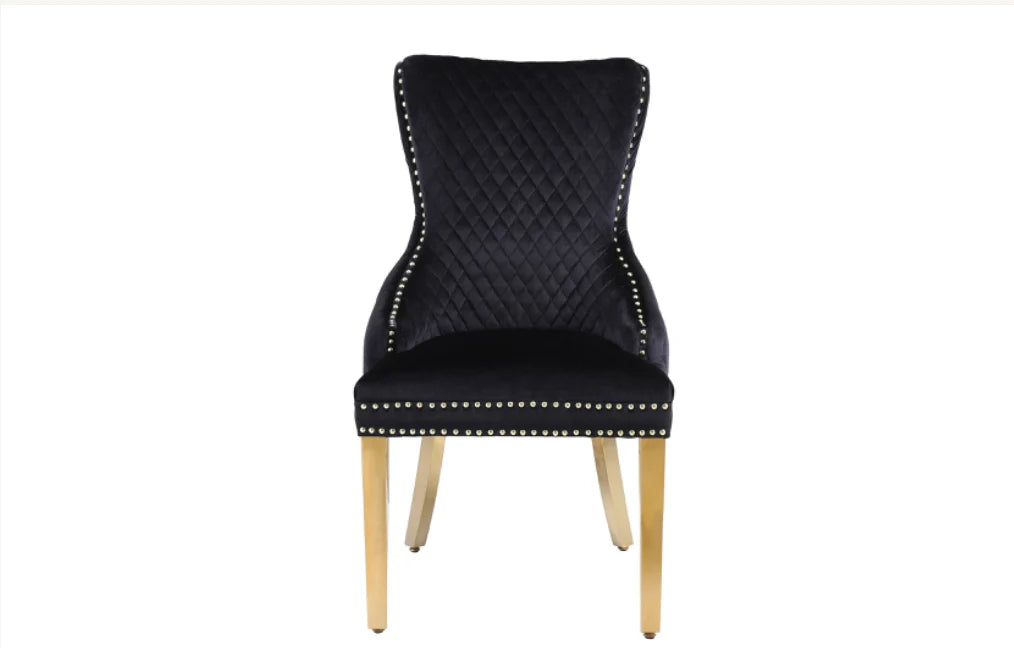 Pair of 2 Victoria Black & Gold Dining Chairs – Modern Luxury Dining Room Seating