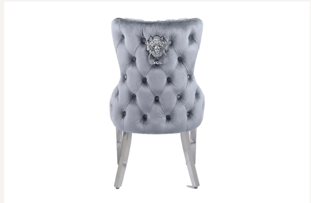 Pair Of 2 Victoria Dining Chair Dark Grey Lion Knocker