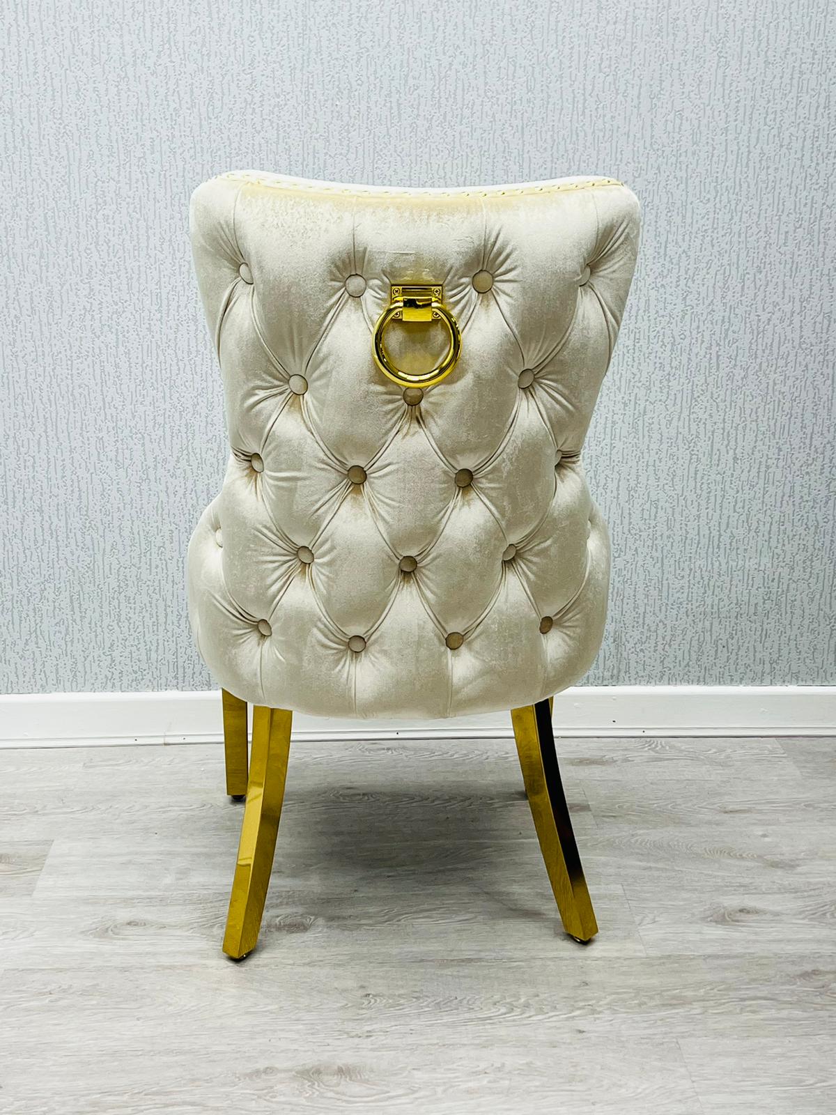 Pair of 2 Victoria cream and gold Dining Chairs with Ring Knocker