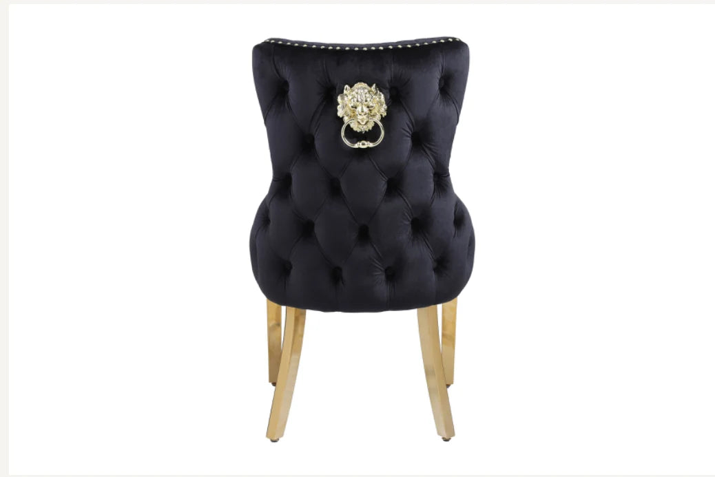 Pair of 2 Victoria Black & Gold Dining Chairs – Modern Luxury Dining Room Seating