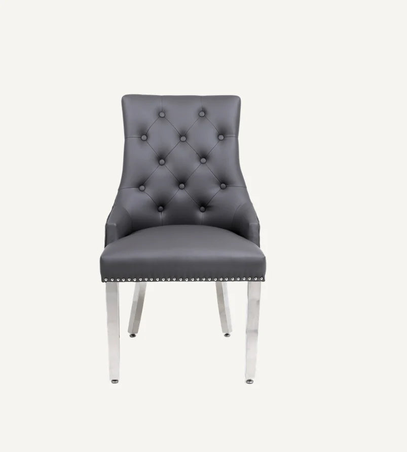 Pair Of 2 Majestic Dark Grey Pu Leather Lion Knocker Chair