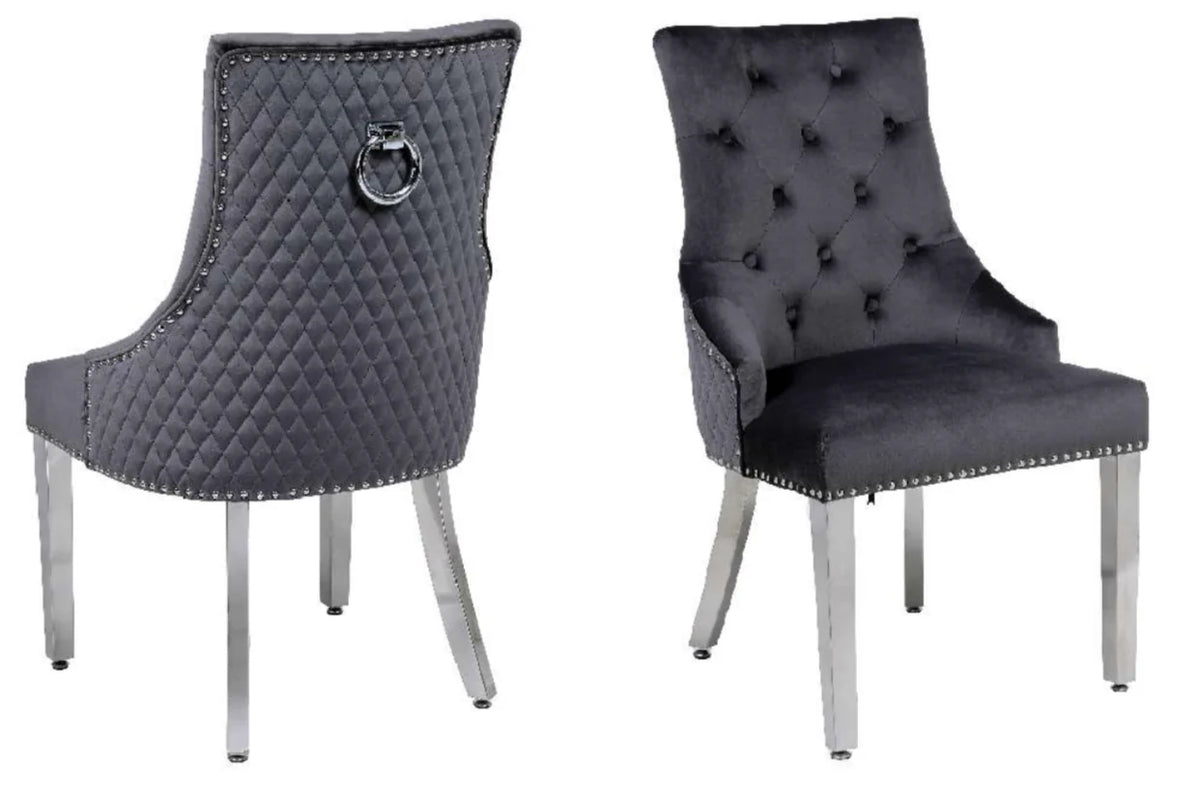 Pair of 2 Majestic Dark Grey Ring Knocker Chair