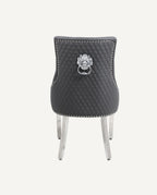 Pair Of 2 Majestic Dark Grey Pu Leather Lion Knocker Chair