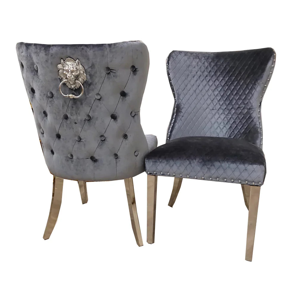 Louis Marble Dining Set With Lewis dark grey Lion Button Back Dining Chairs - Various sizes