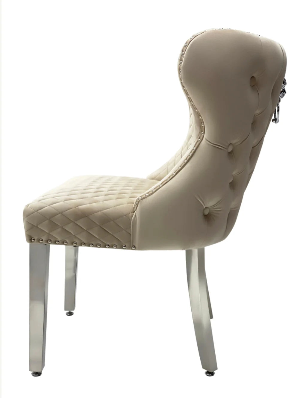Set of 2 Valentino Mink Velvet Lion Knocker Chairs – Luxury Dining Chair