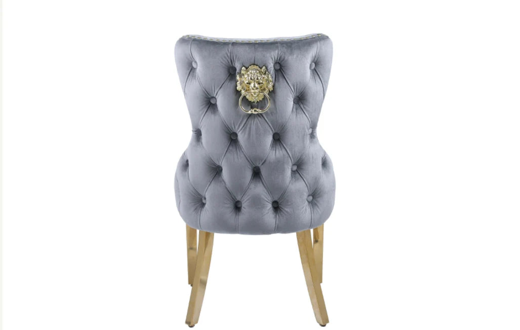 Pair Of 2 Victoria Grey Gold Chair With Lion Knocker