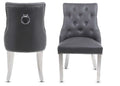 Pair of 2 Valencia Dining Chair Dark Grey Pu Leather Ring Knocker