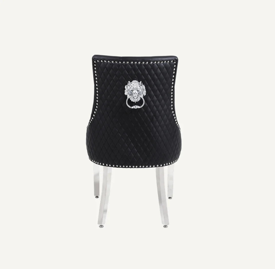 Pair of 2 Majestic Black Pu Leather Lion Knocker Chair
