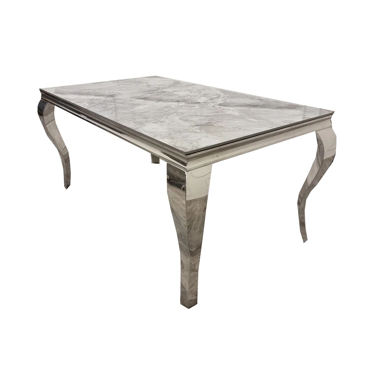 Luxury Louis Grey Marble Dining Table Set with 4 Lion Knocker Chairs