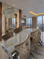 Louis Marble Dining Table With Lewis Lion Knocker Chairs