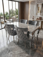 Louis Marble Dining Table With Lewis Lion Knocker Chairs
